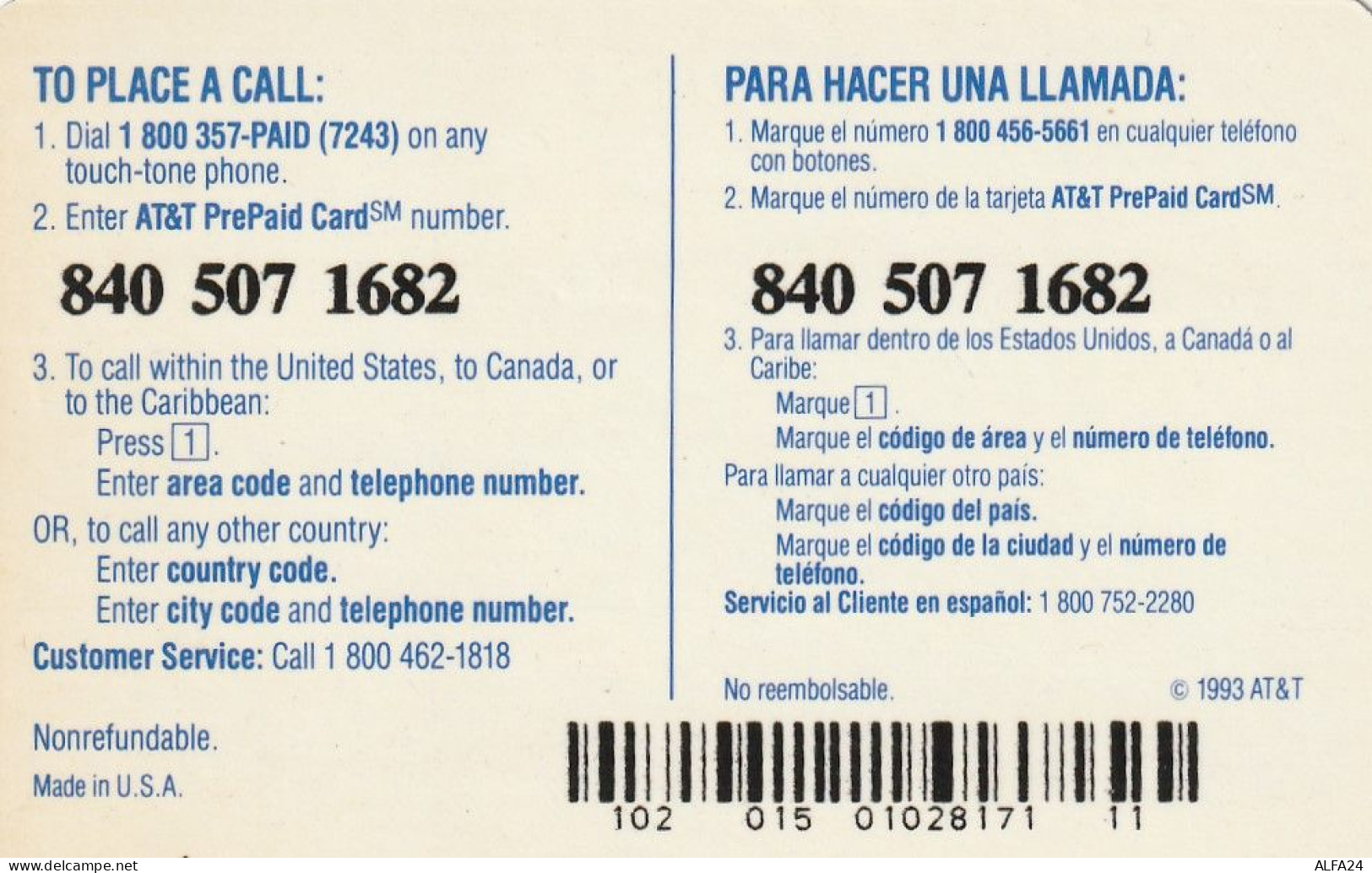 PREPAID PHONE CARD STATI UNITI AT T (CV5942 - AT&T