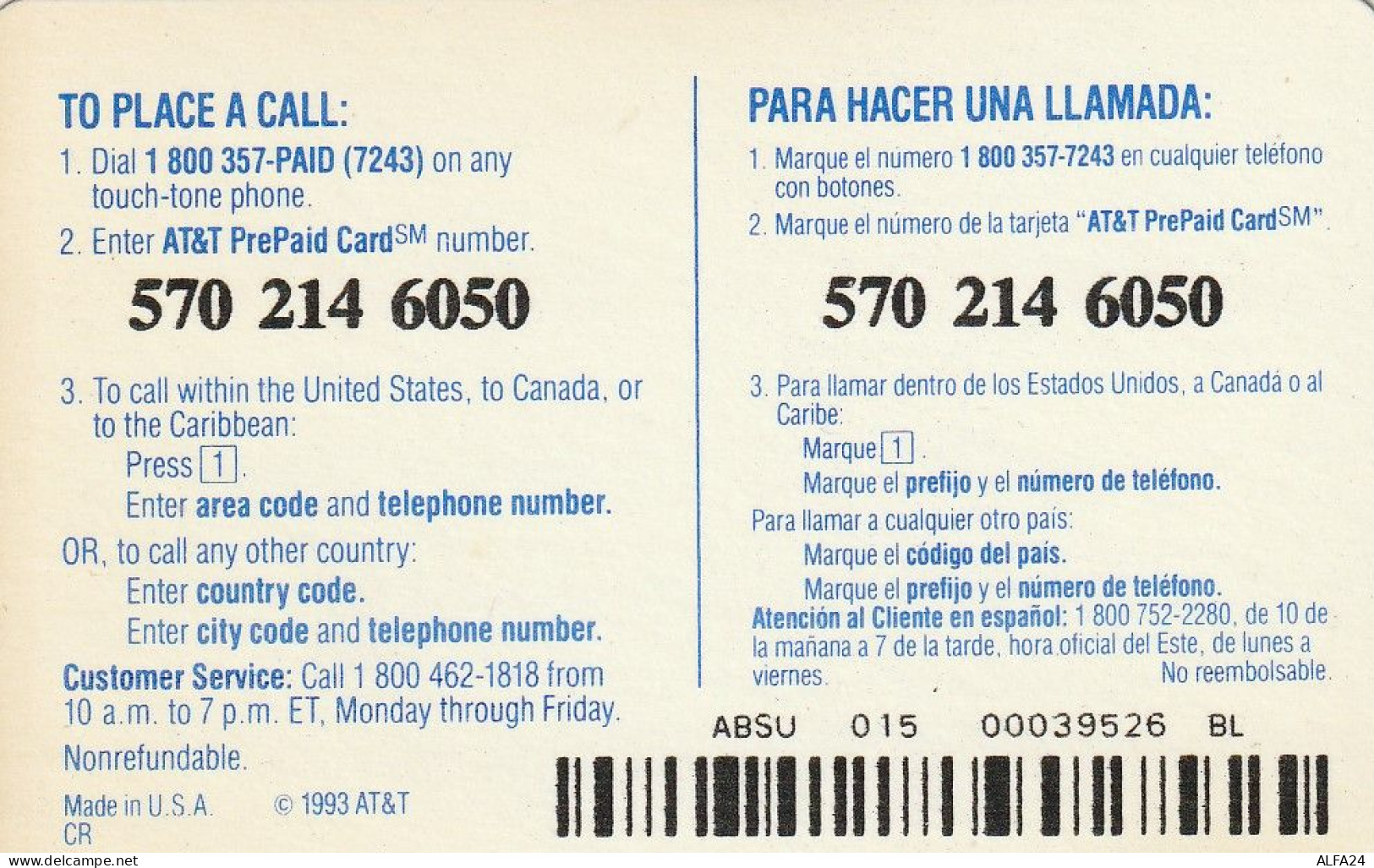 PREPAID PHONE CARD STATI UNITI AT T (CV5941 - AT&T