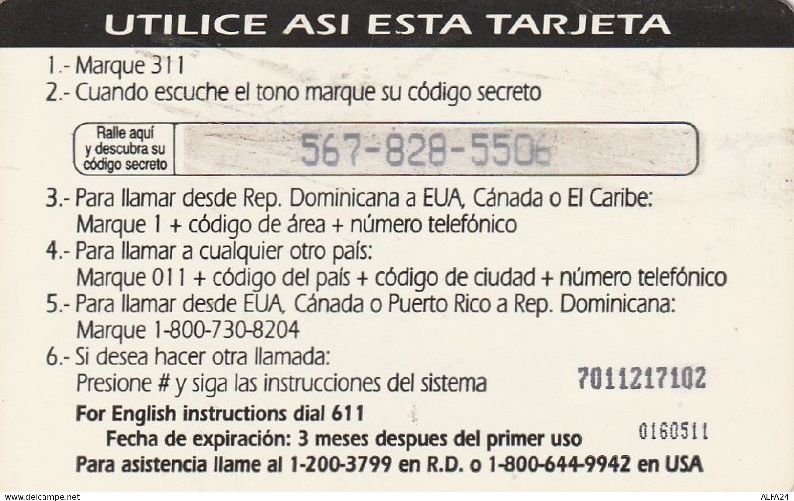 PREPAID PHONE CARD REPUBBLICA DOMINICANA  (CV5939 - Dominik. Republik