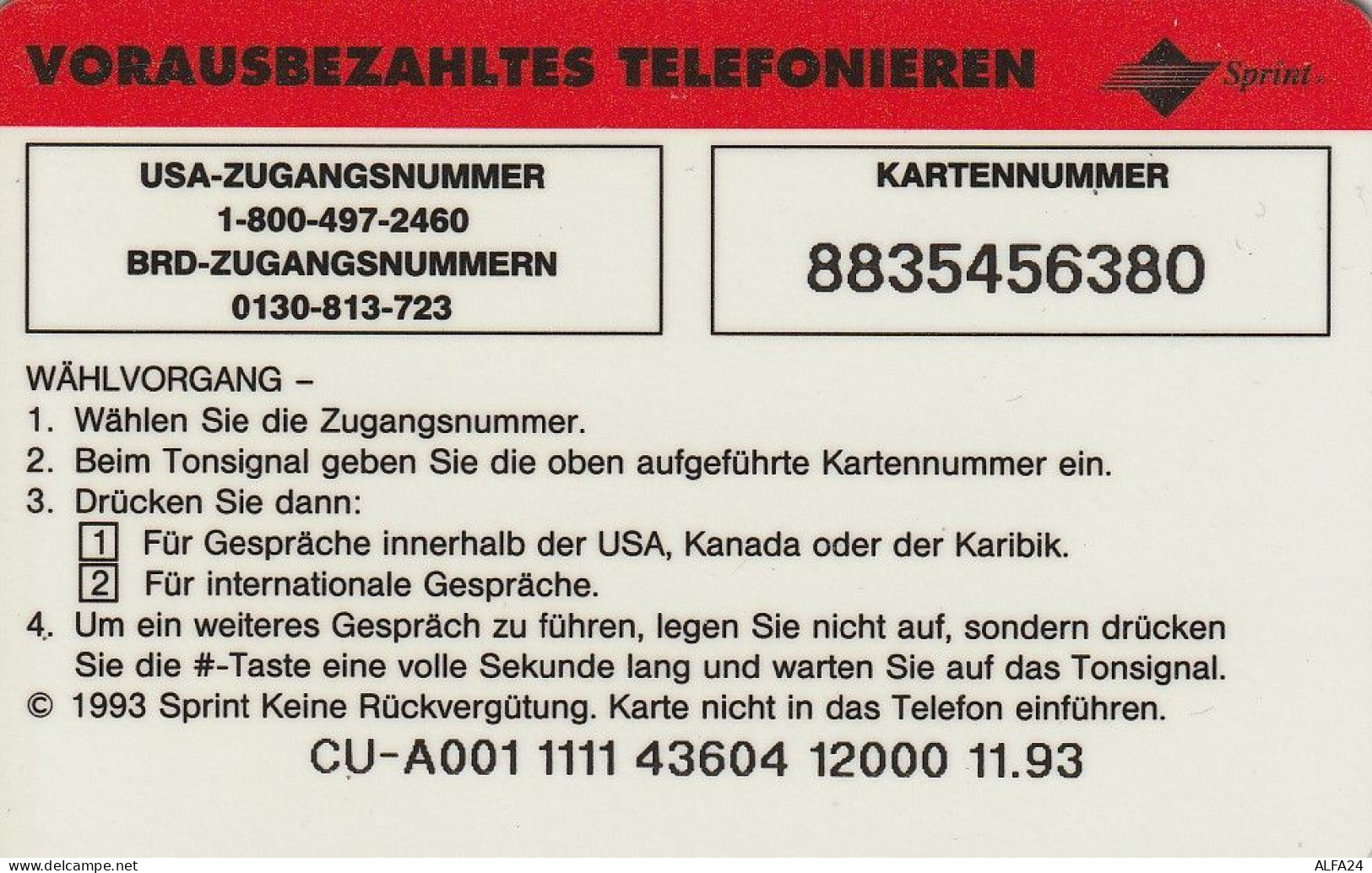 PREPAID PHONE CARD GERMANIA SPRINT (CV5895 - GSM, Voorafbetaald & Herlaadbare Kaarten