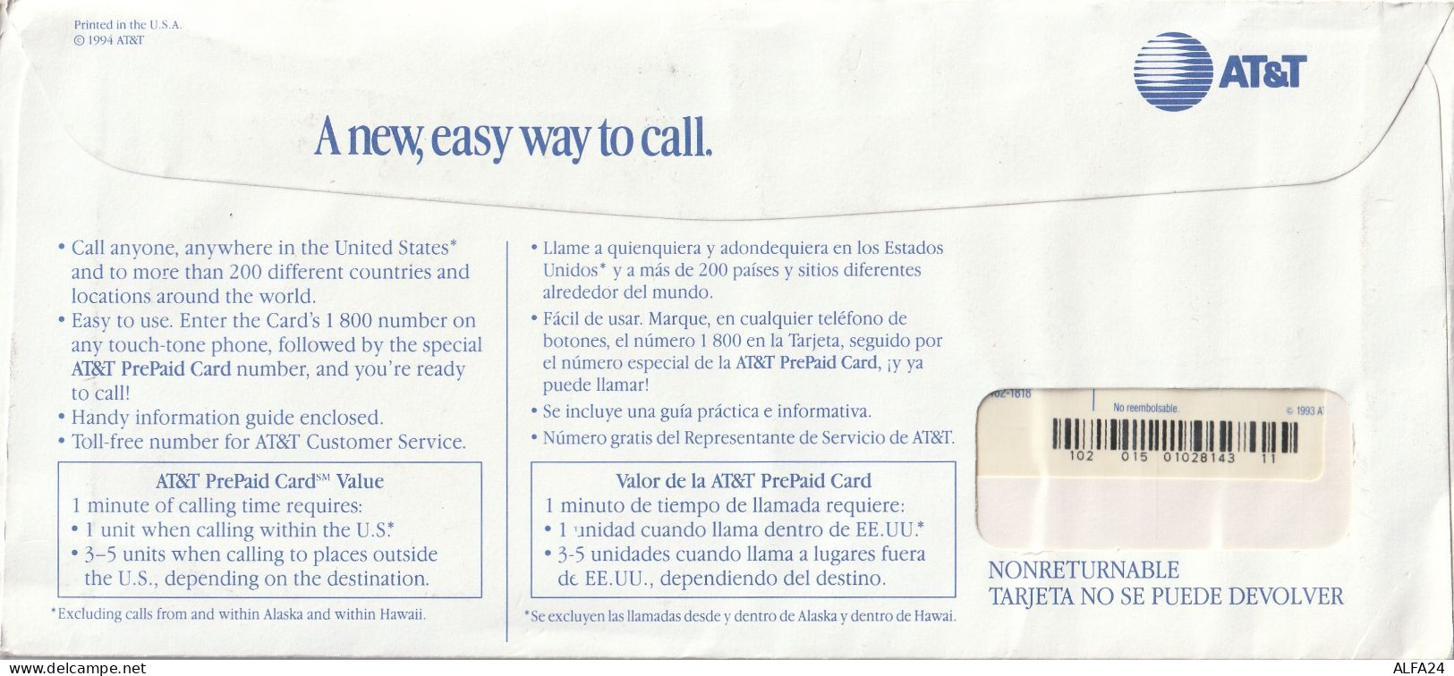 PREPAID PHONE CARD STATI UNITI AT T - FOLDER-NEW (CV5598 - AT&T