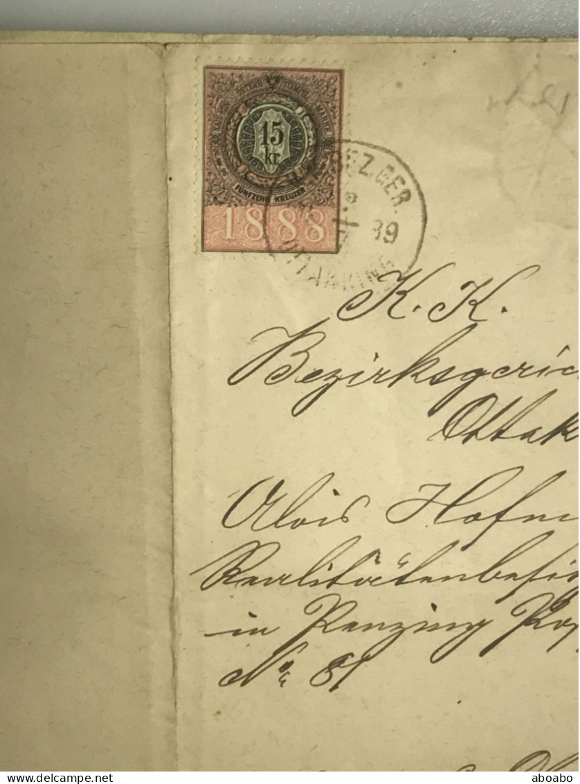 Österreich Steuermarken - Alte Dokumente 15 KR 1889... J 3/4 - Fiscale Zegels