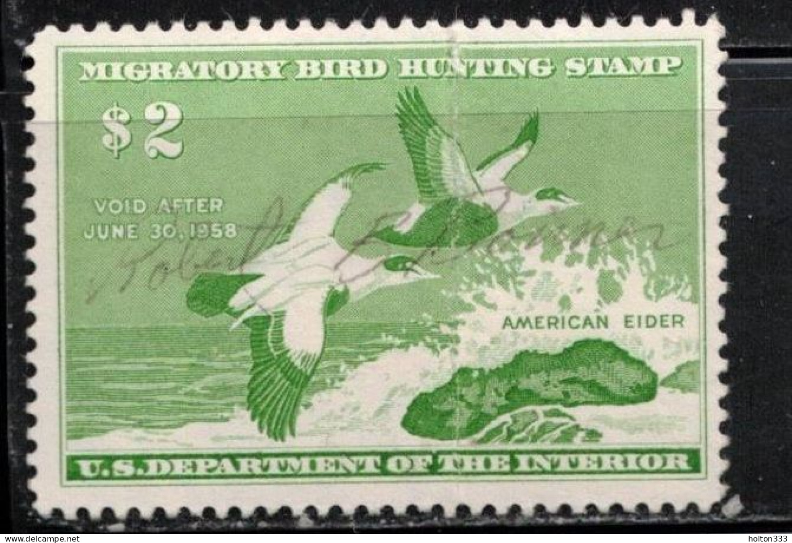 USA Scott # RW24 Used Duck Stamp - Top To Bottom Crease CV $12 - Duck Stamps