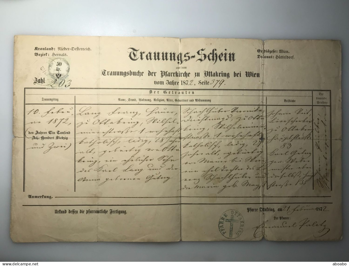Österreich Steuermarken - Alte Dokumente 15 KR 1888... J 3/7 - Revenue Stamps