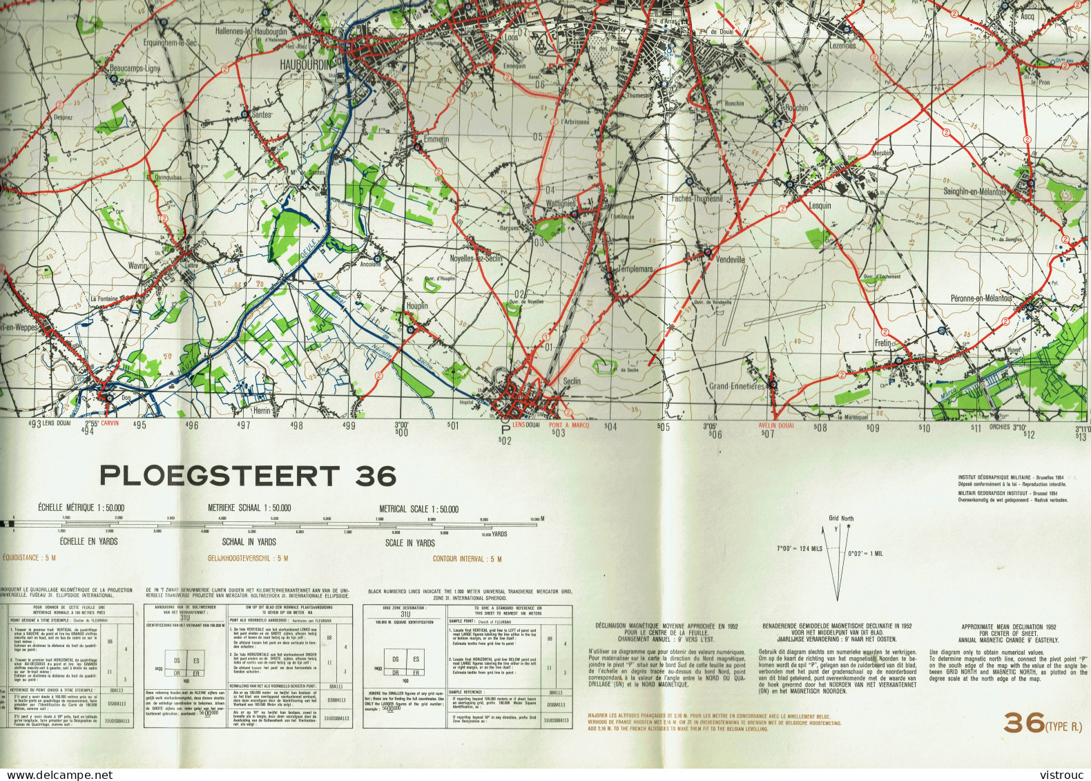 Institut Géographique Militaire Be - "PLOEGSTEERT" - N° 36 - Edition: 1954 - Echelle 1/50.000 - Carte Topografiche