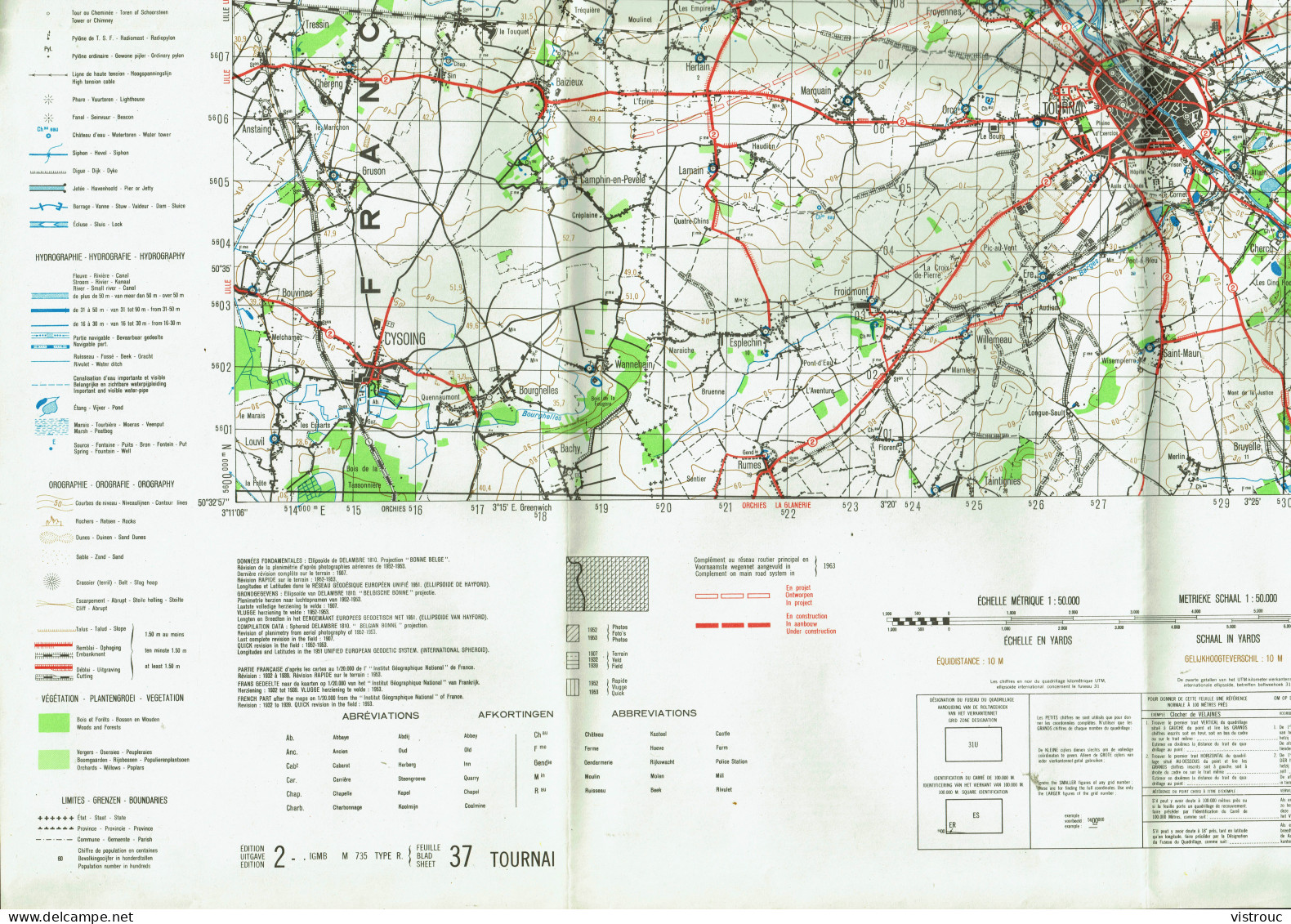 Institut Géographique Militaire Be - "TOURNAI" - N° 37 - Edition: 1963 - Echelle 1/50.000 - Cartes Topographiques