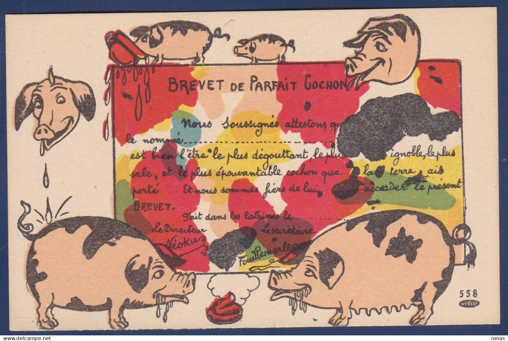 CPA Cochon Pig Caricature Satirique Non Circulé Position Humaine Pot De Chambre Scatologie - Cochons