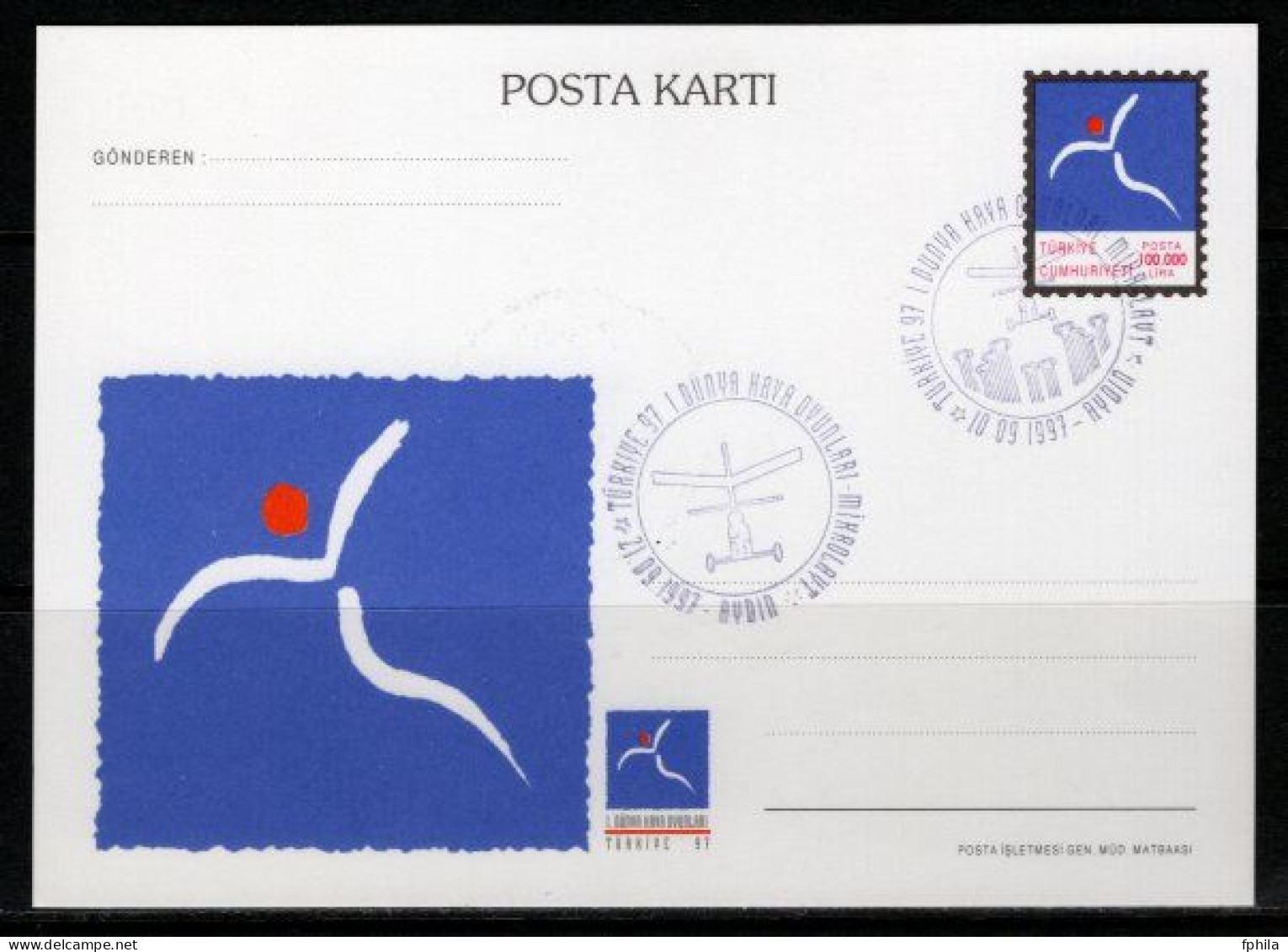 1997 TURKEY 1ST WORLD AIR GAMES LOGO - MICROLIGHT POSTCARD - Postal Stationery