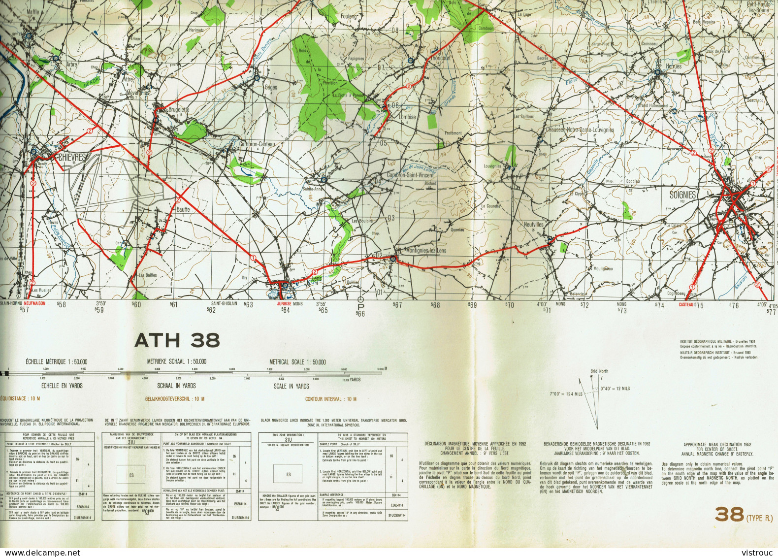 Institut Géographique Militaire Be - "ATH" - N° 38 - Edition: 1952 - Echelle 1/50.000 - Cartes Topographiques