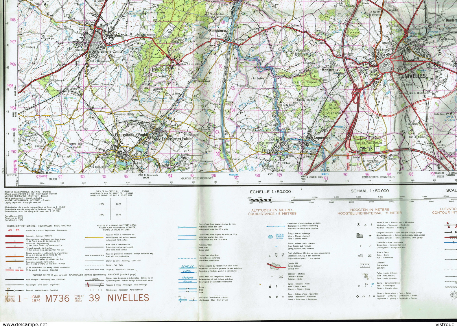 Institut Géographique Militaire Be - "NIVELLES" - N° 39 - Edition: 1974 - Echelle 1/50.000 - Topographische Kaarten