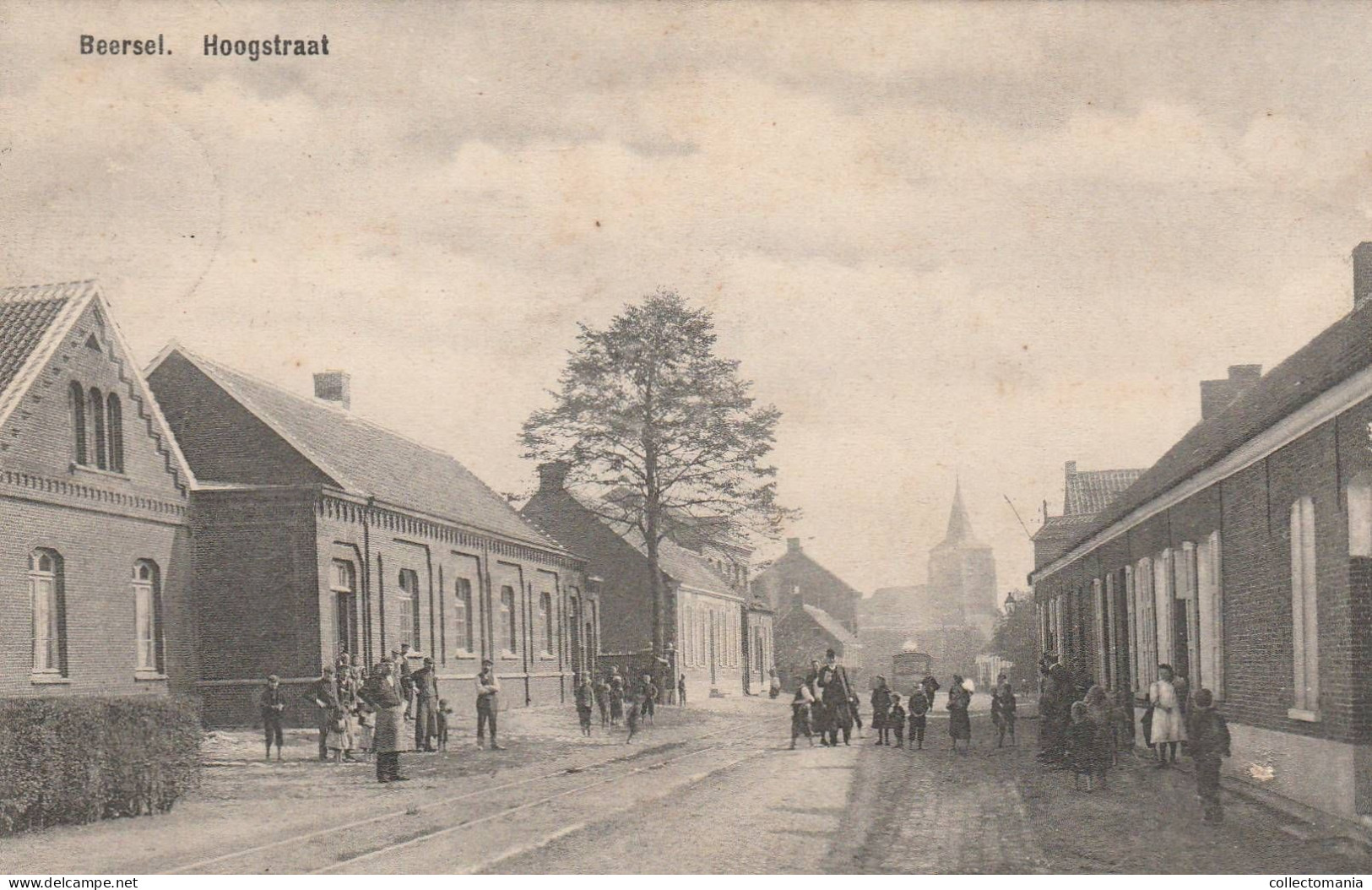 1 Oude Postkaart BEERSEL  Hoogstraat  1909  Stoomtram - Beersel