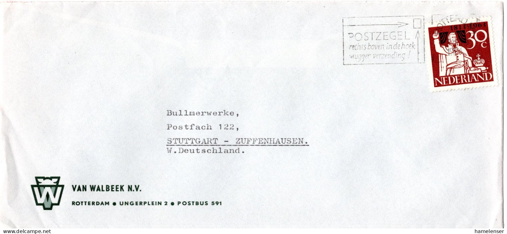 L73383 - Niederlande - 1963 - 30c Unabhaengigkeit EF A Bf ROTTERDAM - ... -> Westdeutschland - Covers & Documents