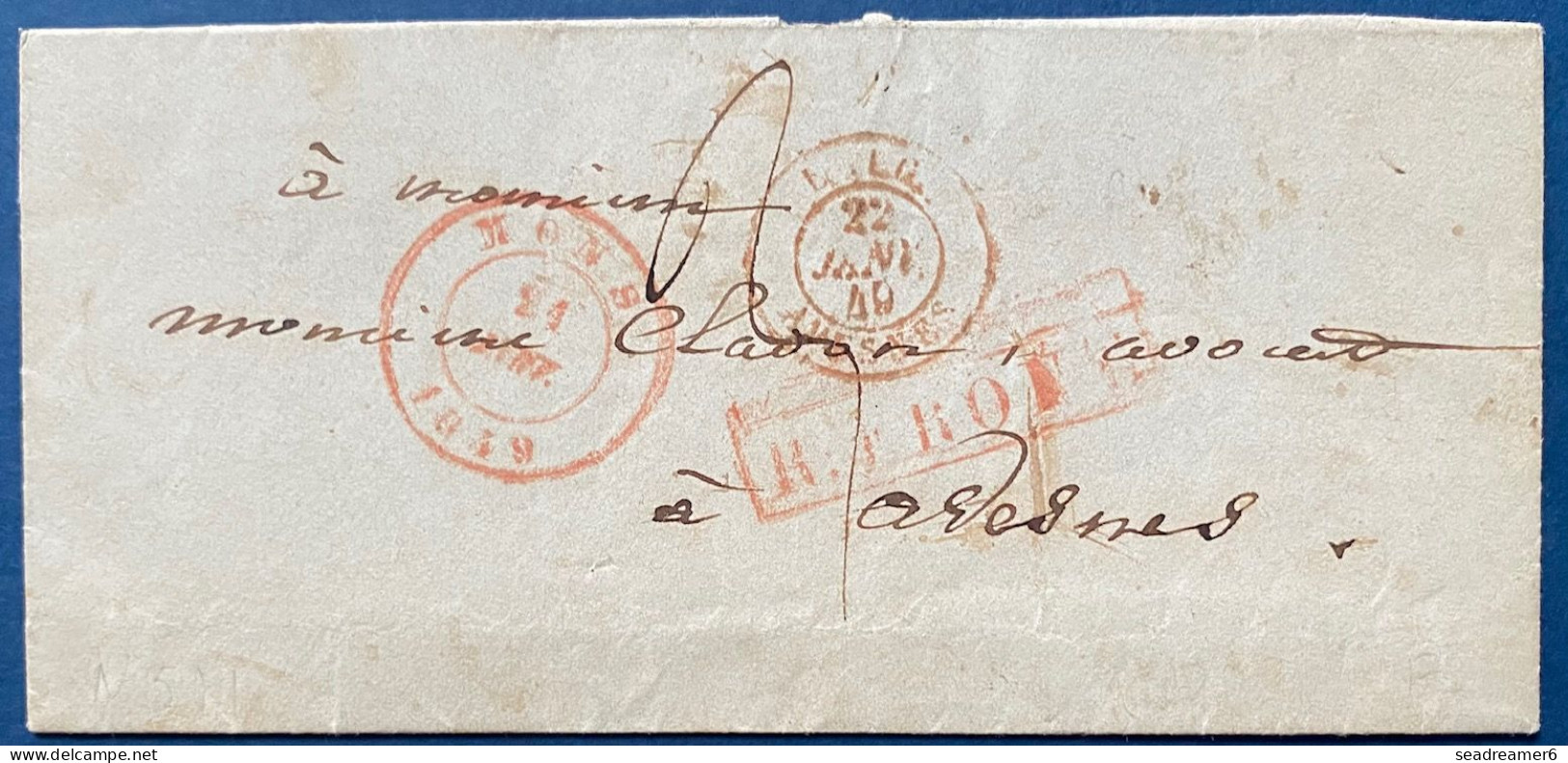 LETTRE 19 FEV 1849 Càd " MONS " Pour AVESNES + " R.FRONT " + Entrée Rouge N°571 " BELG. / AVESNES " + Taxe 3 TTB - 1830-1849 (Belgique Indépendante)