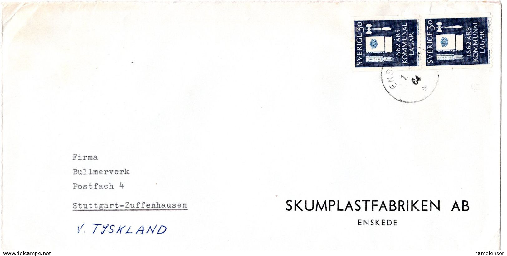 L73384 - Schweden - 1964 - 2@30o Kommunalgesetze A Bf ENSKEDE -> Westdeutschland - Lettres & Documents