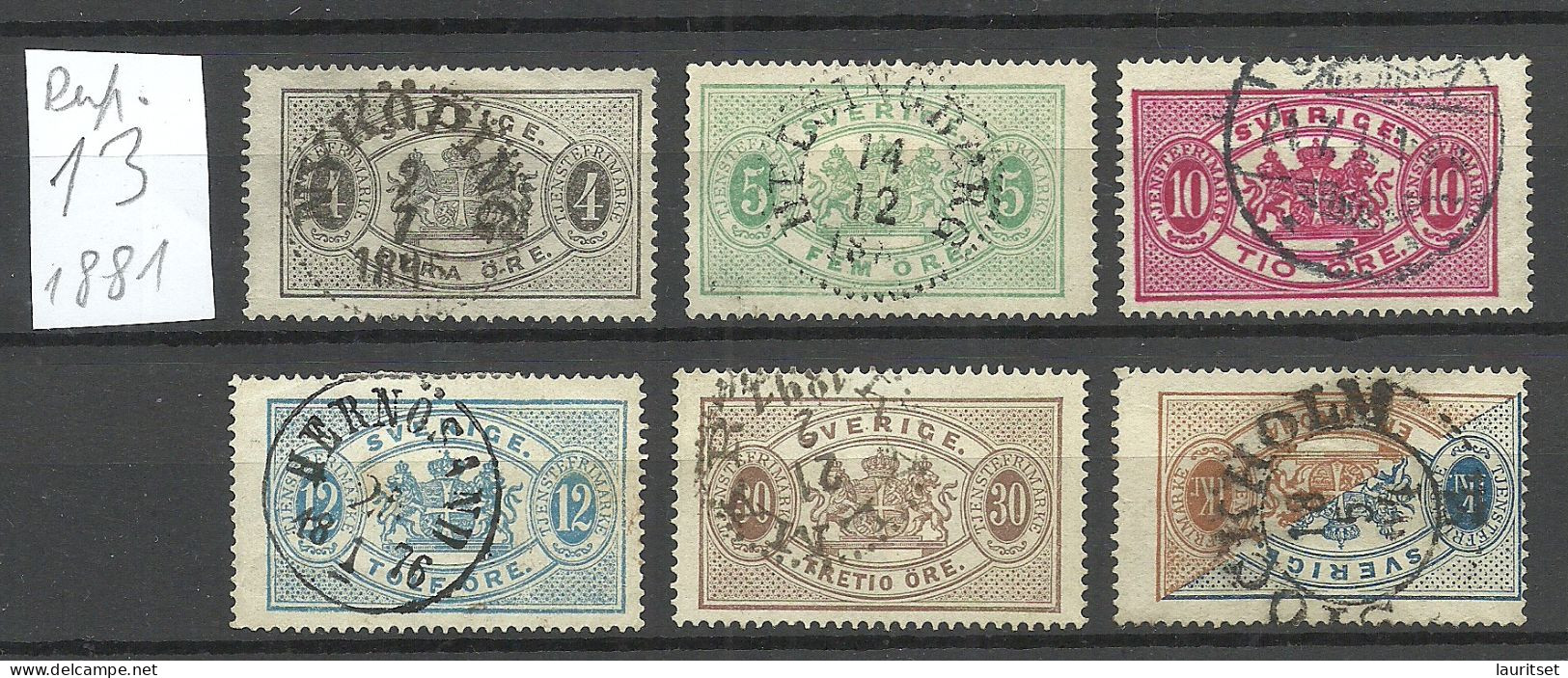 Sweden Schweden 1881-1895 = 6 Values From Set Michel 1 - 11 B (perf 13) O Dienstmarken Official Duty Tax - Dienstzegels