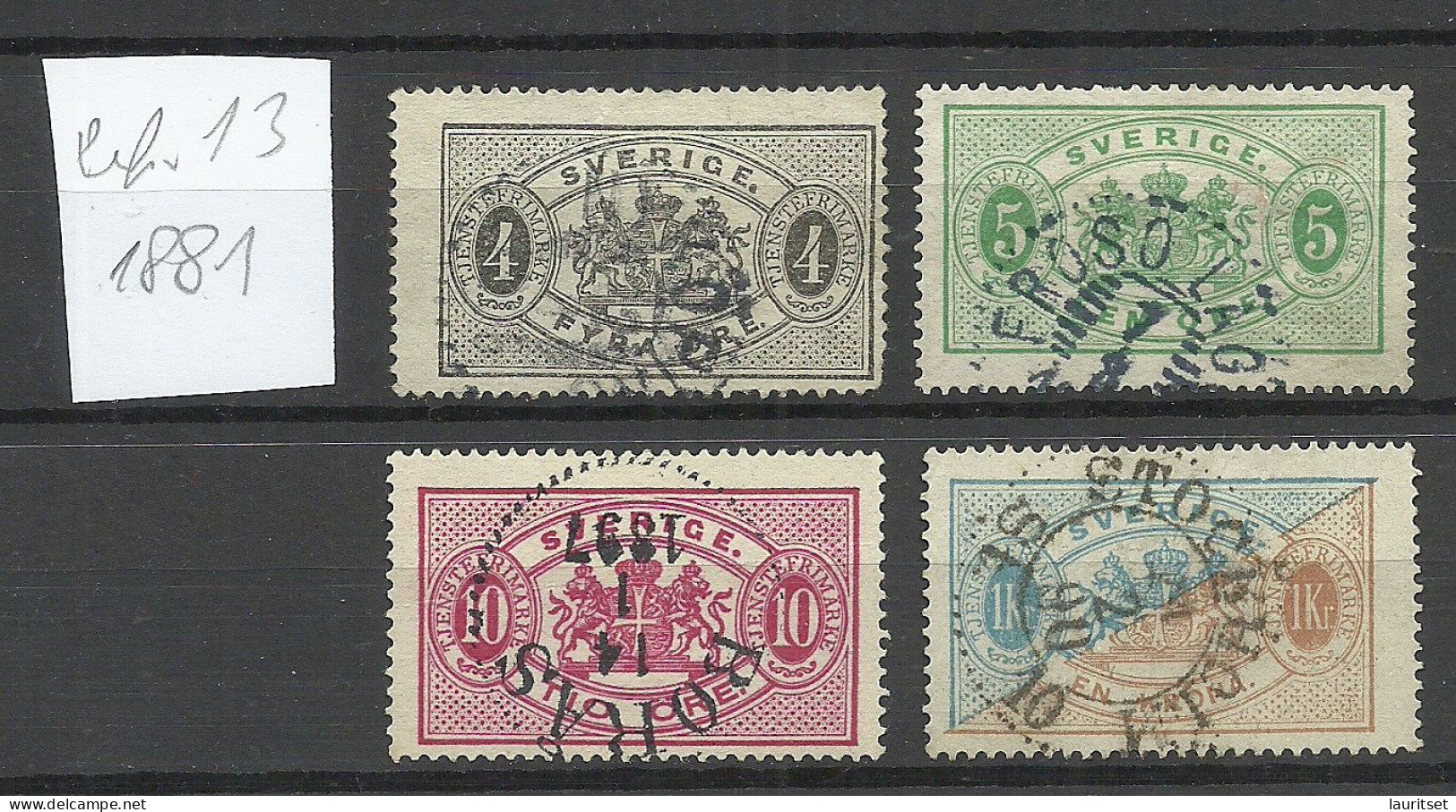 Sweden Schweden 1881-1895 = 4 Values From Set Michel 1 - 11 B (perf 13) O Dienstmarken Official Duty Tax - Dienstzegels