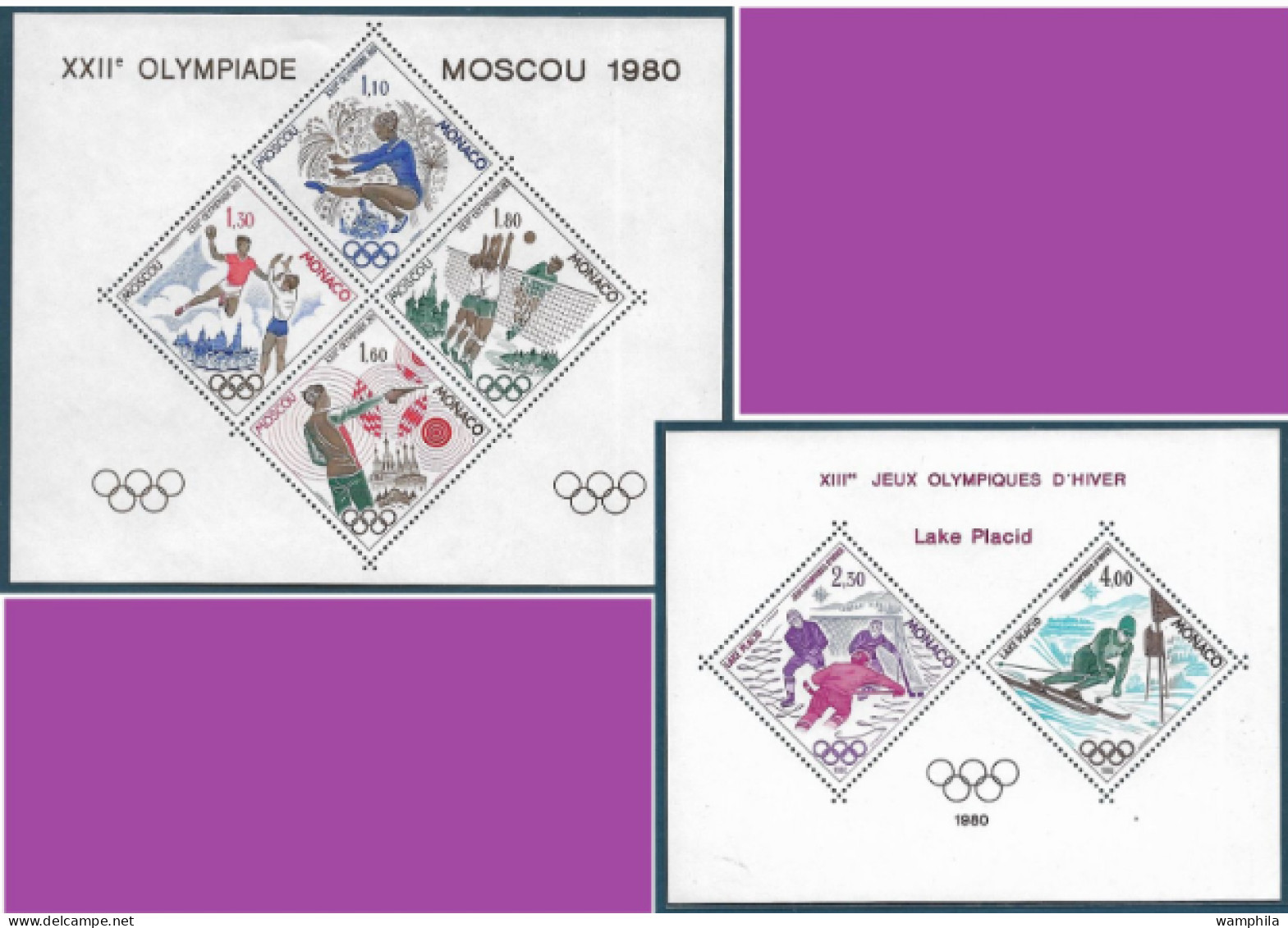 Monaco Bloc Spécial Gommé N°11 Et 12**timbres 1218/1223.1980 J.O De Lake Placid Et Moscou, Cote 600€ - Variétés