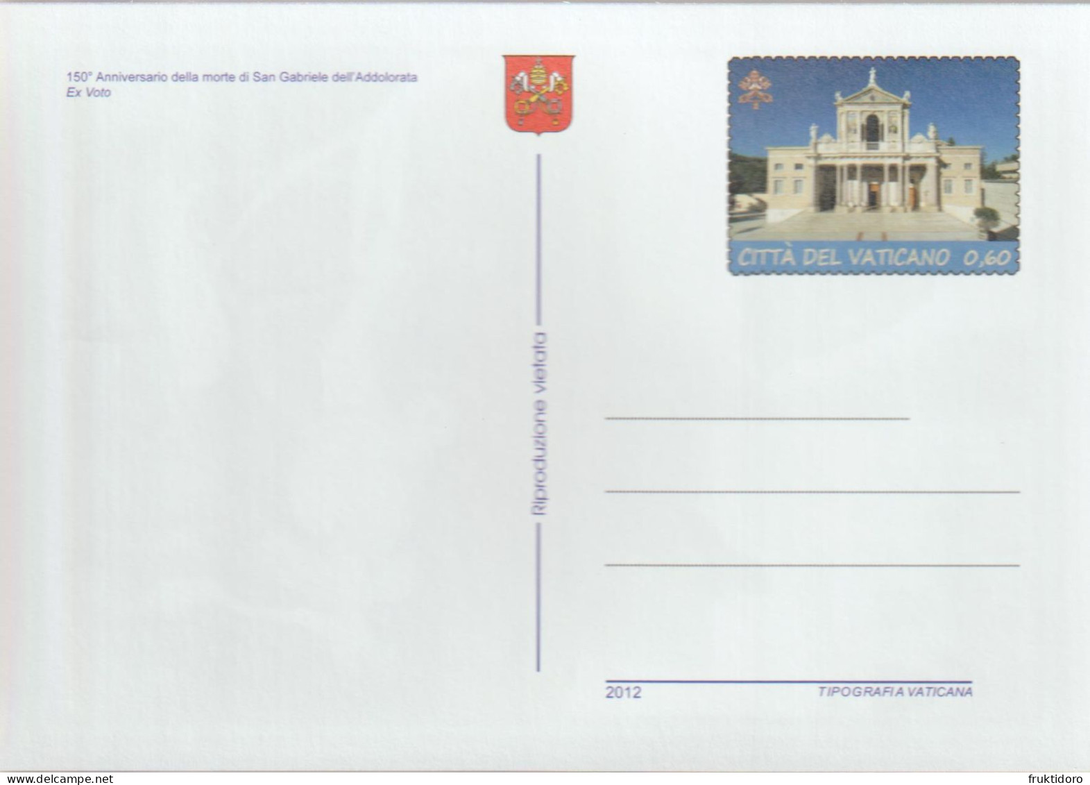 Vatican City Postal Stationery 2012 - Prepaid Postcards 150th Death Anniversary Of St Gabrielle Dell'Addolorata ** - Entiers Postaux