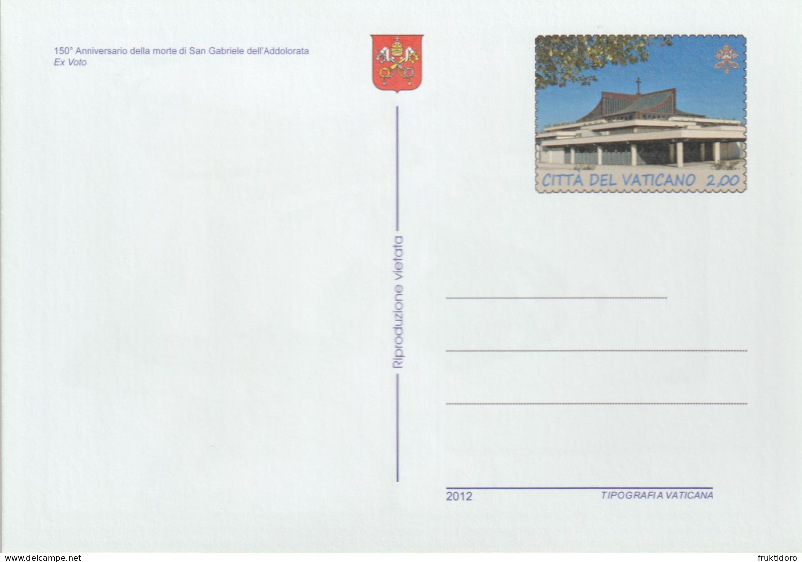 Vatican City Postal Stationery 2012 - Prepaid Postcards 150th Death Anniversary of St Gabrielle Dell'Addolorata **