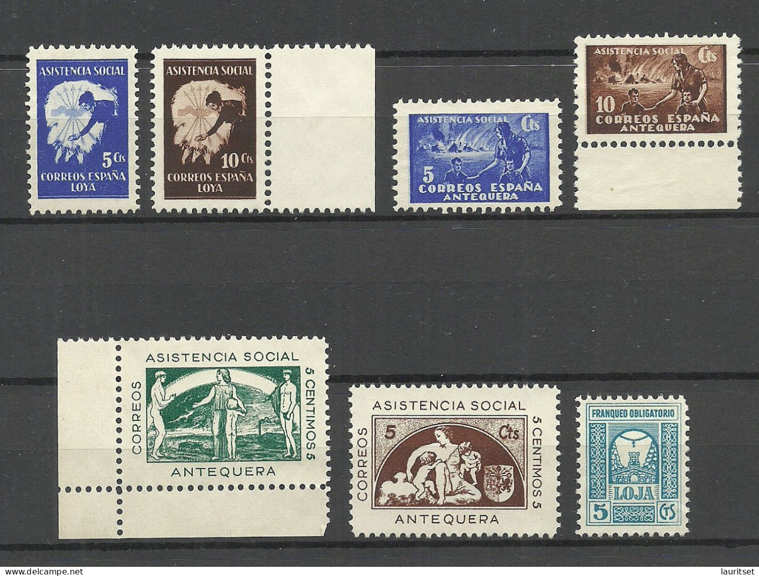 SPAIN Spanien Espana 1937 LOYA Galicia & Antequera Asistencia Social Charity Wohlfahrt, 7 Stamps,  (*) No Gum - Charity