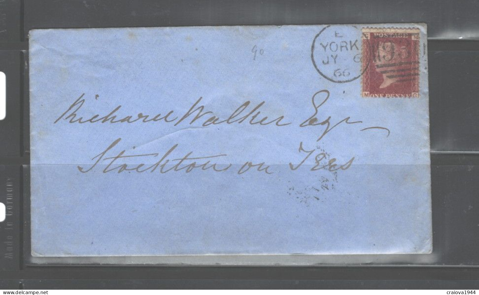 G. BRITAIN S.G.#44; G-M From EAST YORK JY 06,1866 To STOCKTON ON TEES JY 07, 1866 - Lettres & Documents