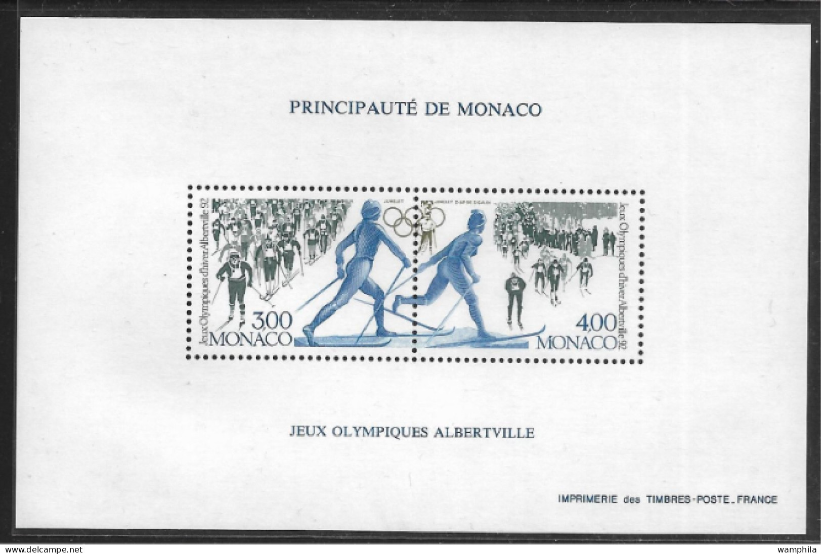 Monaco Bloc Spécial N°15, Timbre N°1770/1772 Jeux Olympiques D'Albertville, Ski De Fond, Cote 170€. - Variétés