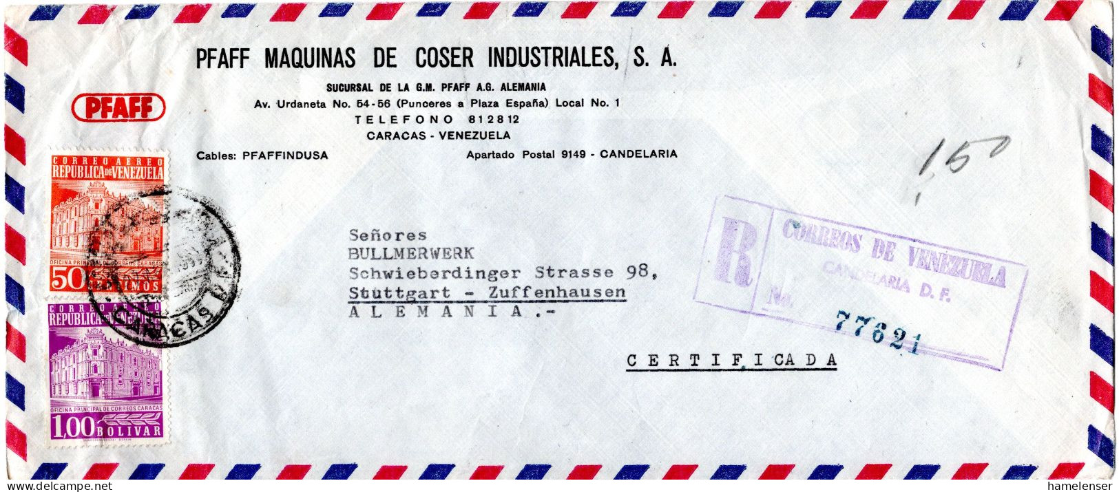 L73398 - Venezuela - 1963 - 1B Postamt Caracas MiF A R-LpBf CARACAS -> Westdeutschland - Venezuela