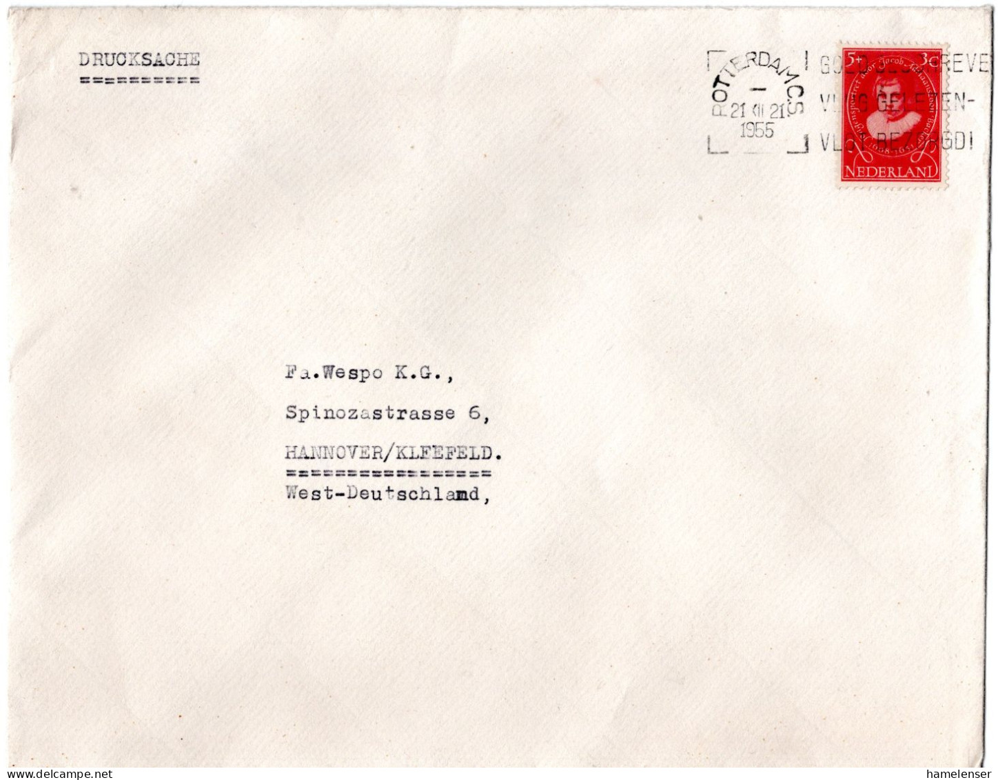 L73400 - Niederlande - 1955 - 5c WoFa EF A DrucksBf ROTTERDAM - ... -> Westdeutschland - Storia Postale