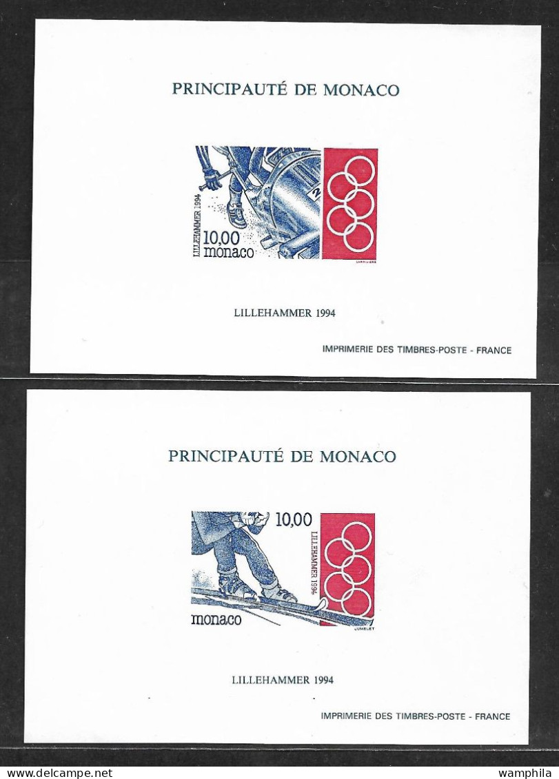 Monaco Bloc Spécial Gommé. N°21/22a** Non Dentelé. Jeux Olympiques De Lillehammer 1994. Ski Alpin. Cote 200€ - Blocs