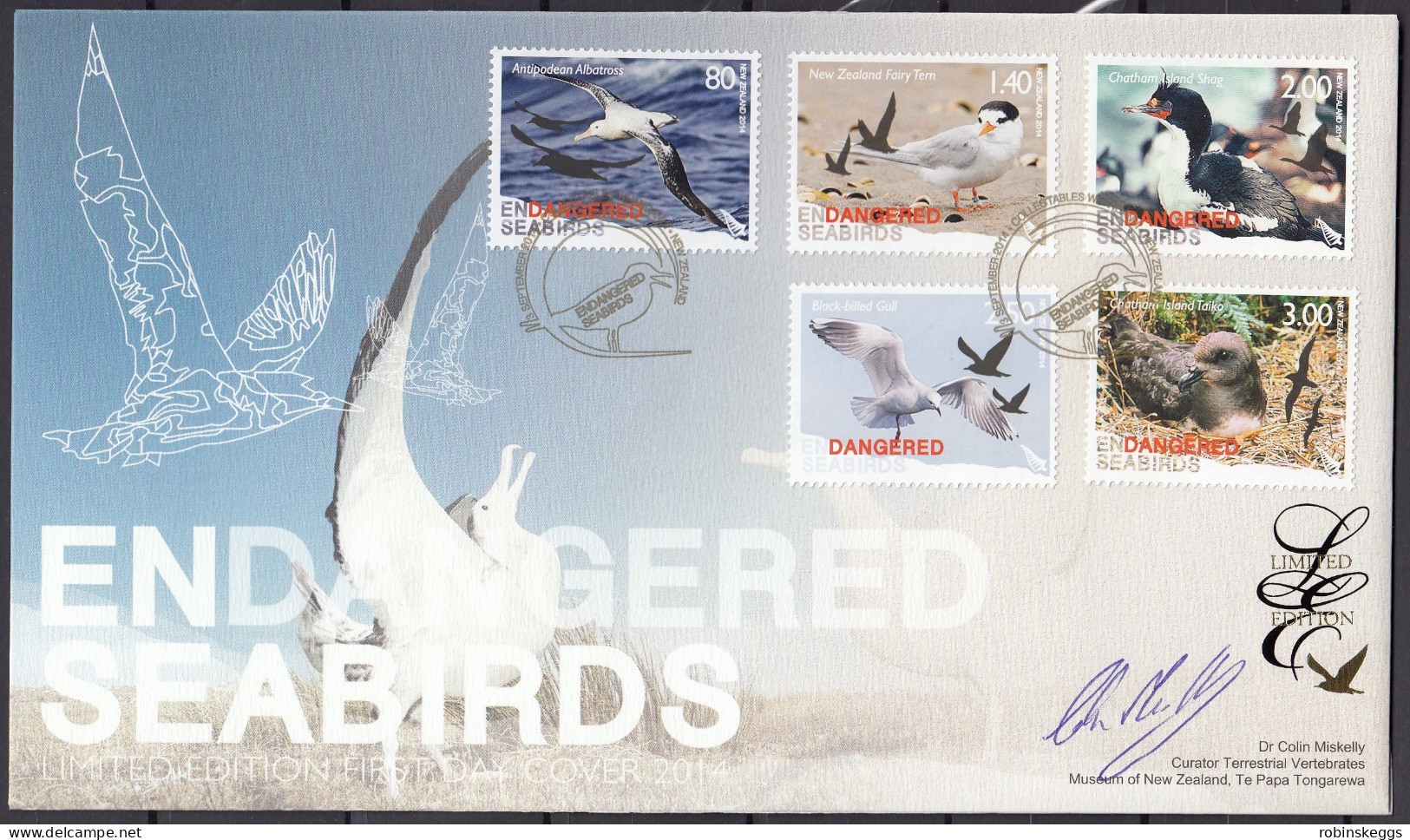 NEW ZEALAND 2014 Endangered Seabirds, Limited Edition FDC - Gabbiani