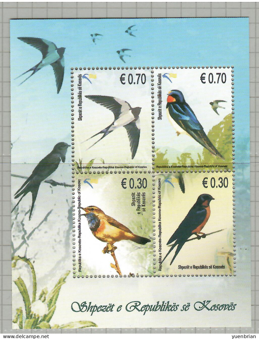 Kosovo 2010, Bird, Birds, M/S Of 4v, MNH** - Zwaluwen