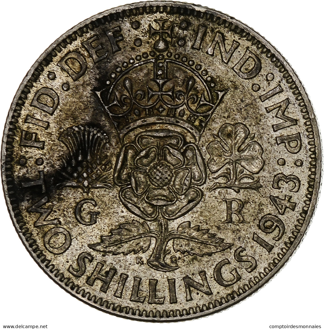 Grande-Bretagne, George VI, Florin, Two Shillings, 1943, TTB+, Argent, KM:855 - J. 1 Florin / 2 Shillings