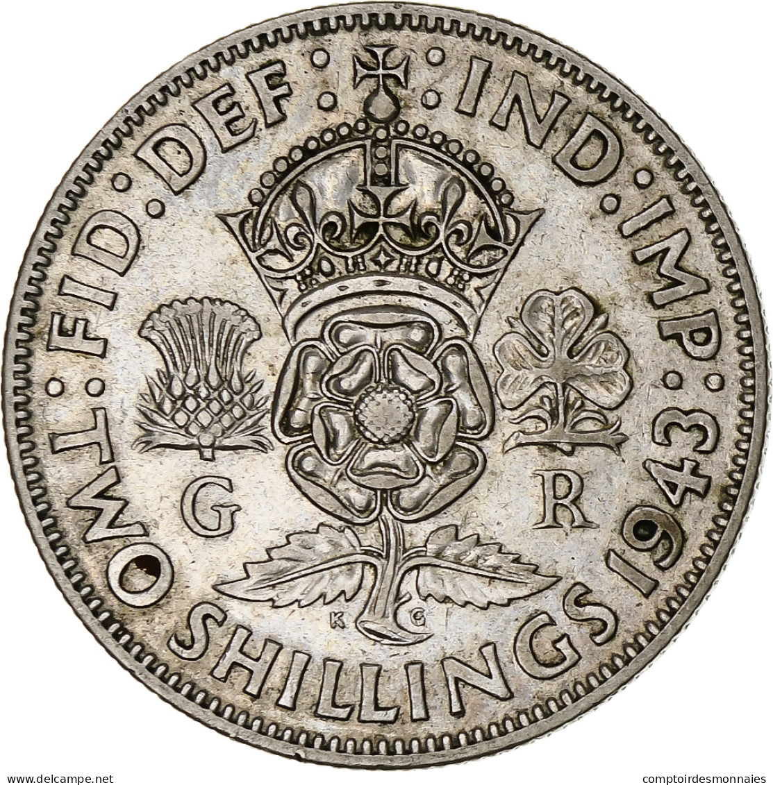 Grande-Bretagne, George VI, Florin, Two Shillings, 1943, TTB, Argent, KM:855 - J. 1 Florin / 2 Shillings