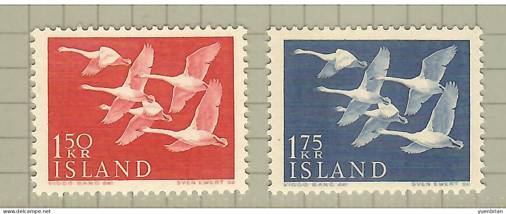 Iceland 1956, Bird, Birds, Set Of 2v, MNH** - Cisnes