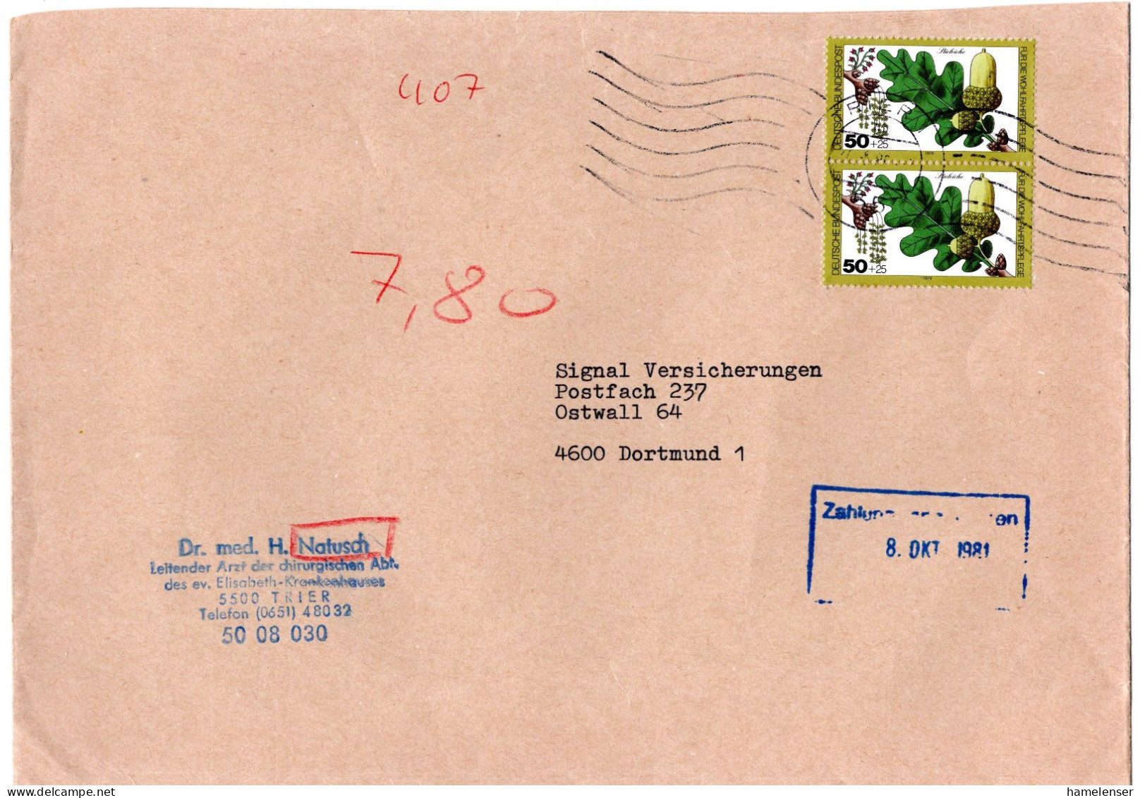 L73411 - Bund - 1981 - 2@50Pfg WoFa '79 A Bf TRIER -> Dortmund - Lettres & Documents