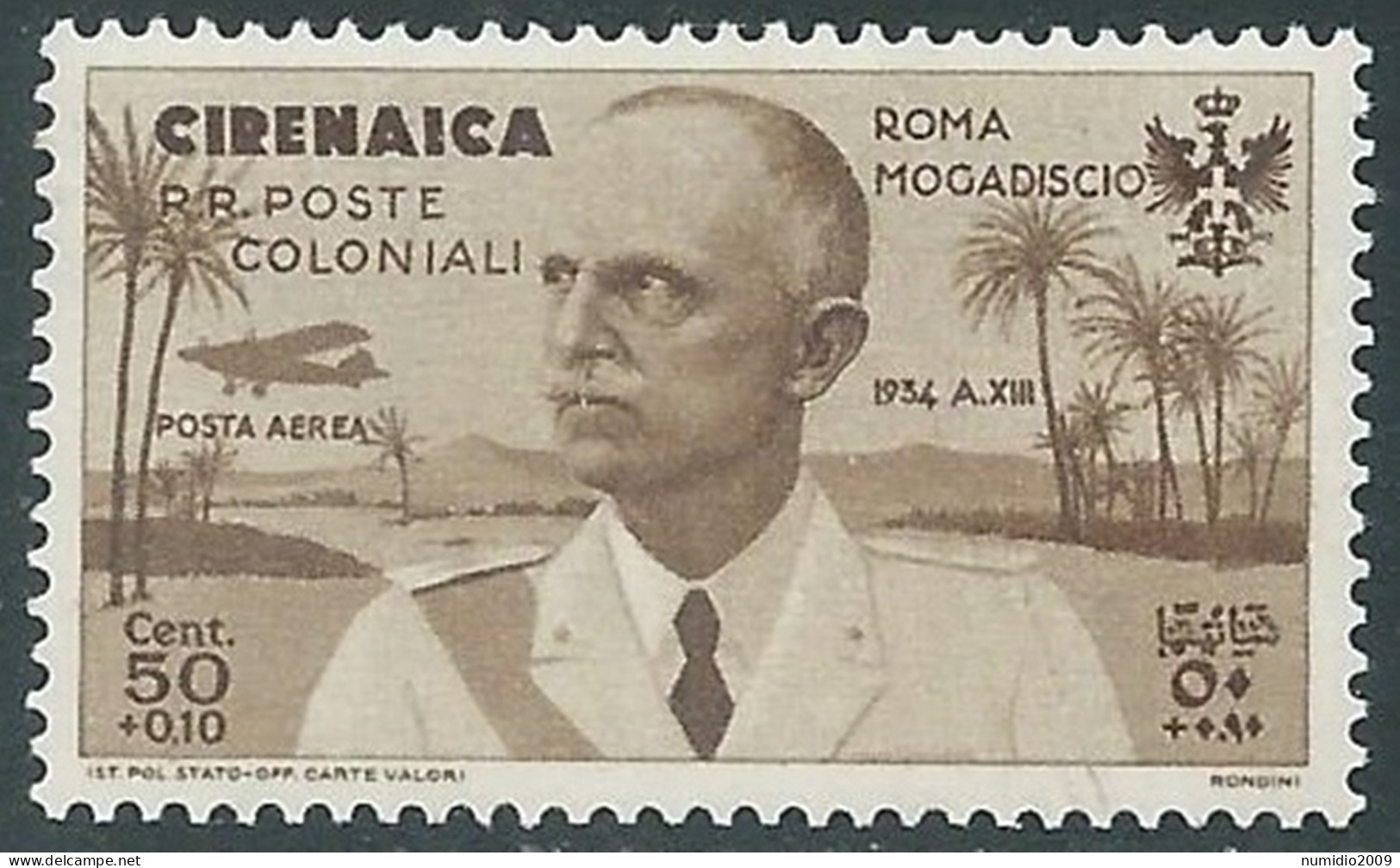 1934 CIRENAICA POSTA AEREA VOLO ROMA MOGADISCIO 50 CENT MNH ** - I37-5 - Cirenaica