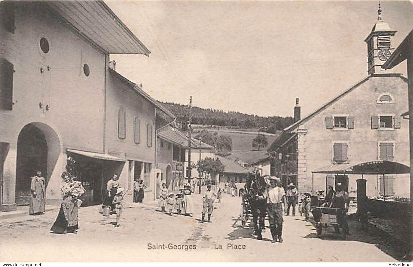 St. George La Place / Aubonne 1908 Animée Saint-Georges Attelage - Thierrens