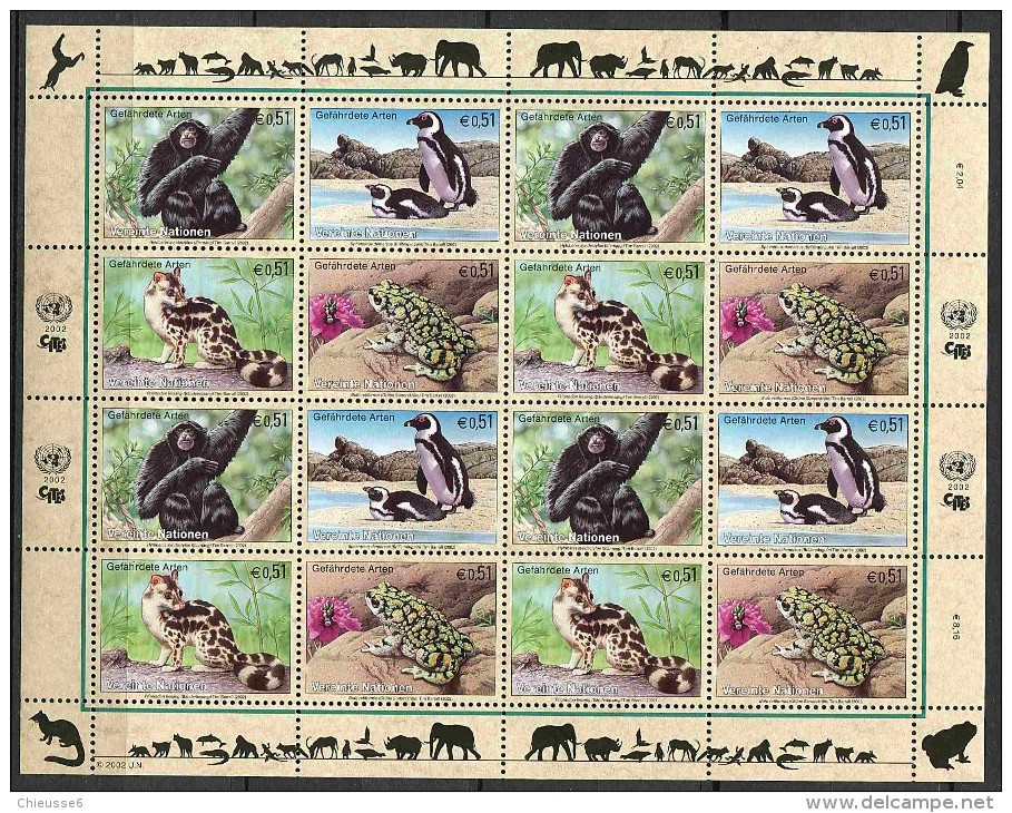 Nations Unies - Vienne** N° 370 à 373 En Feuille - Espèces Animales Menacées : Siamang, Manchot, Civette,  Crapaud (X) P - Blocs-feuillets