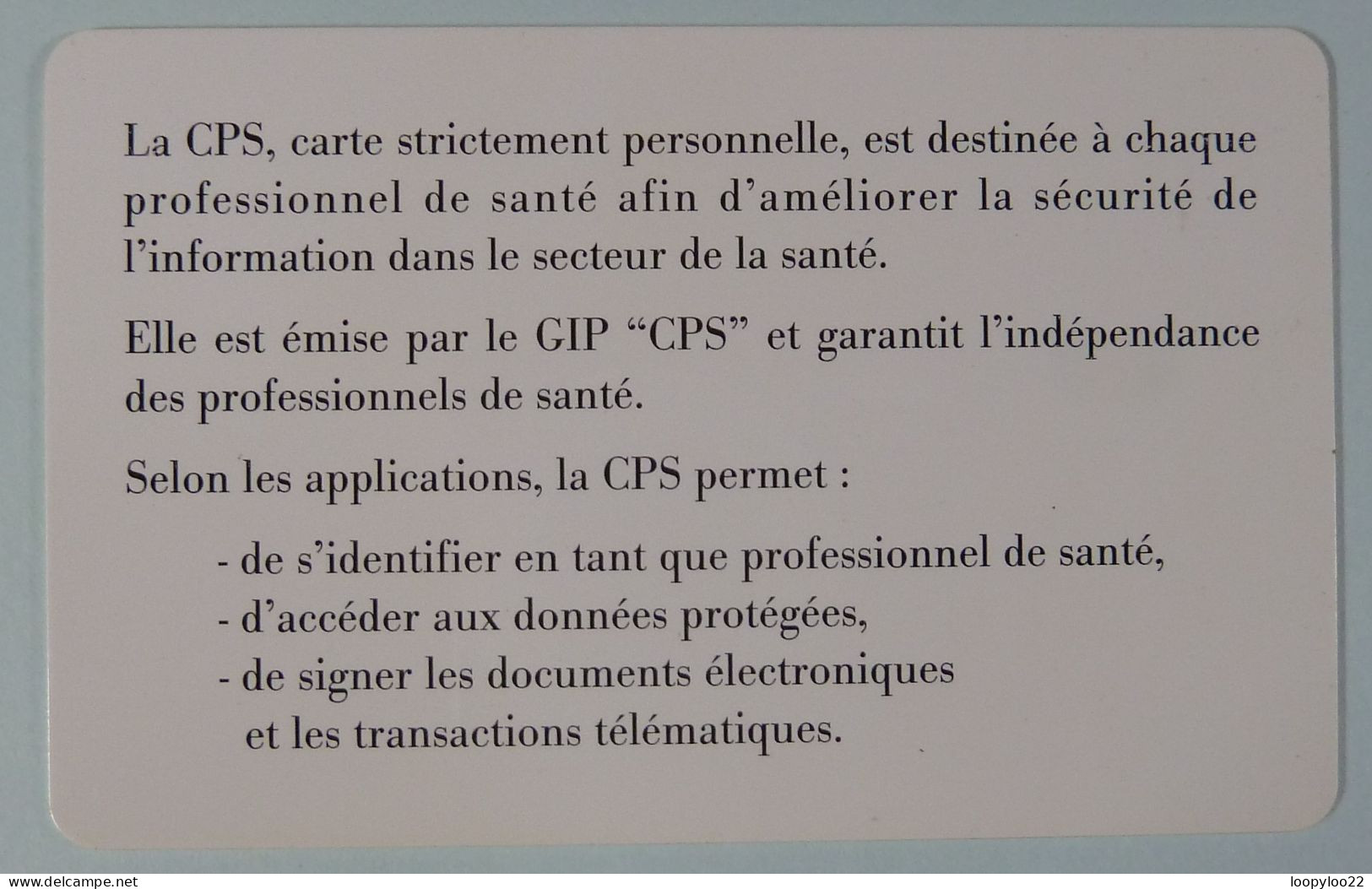 FRANCE - Chip - CPS - Smart Card - Medecin - Specimen - Other & Unclassified