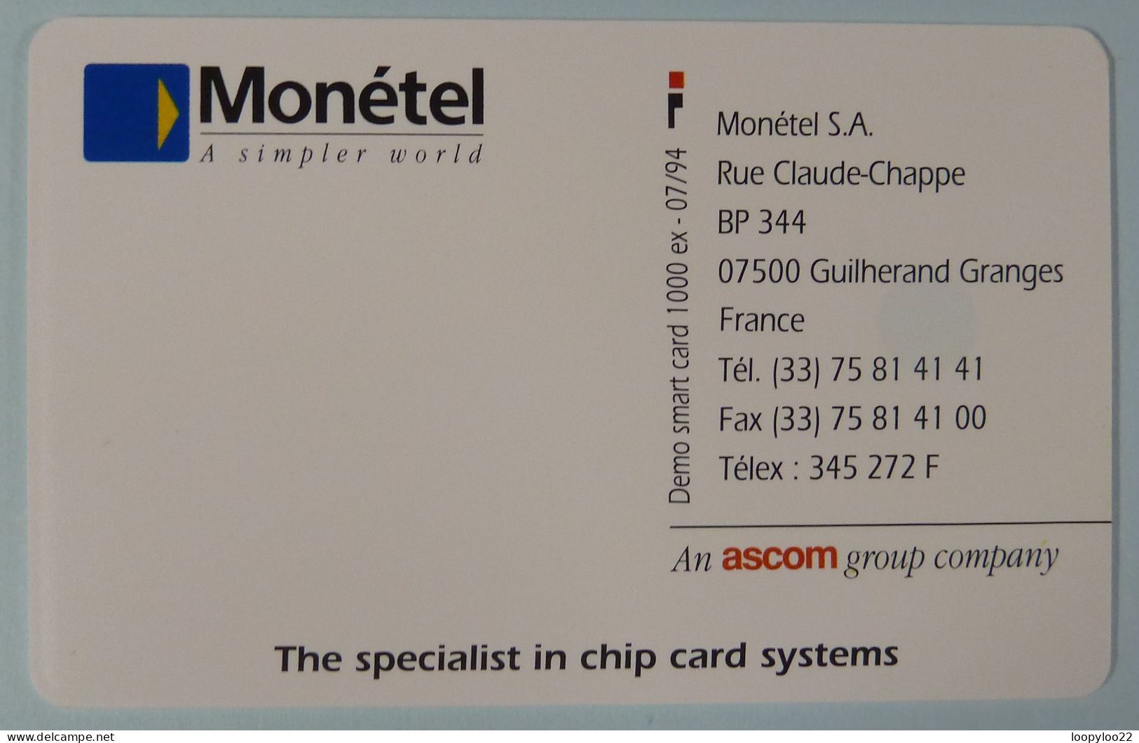 FRANCE - Chip - Ascom - Demo - Monetel -  A Step At A Time - 1000ex - Mint - Sonstige & Ohne Zuordnung