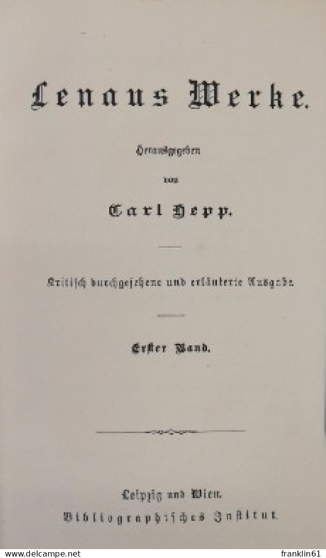 Lenaus Werke. In 2 Bänden. Komplett. - Gedichten En Essays