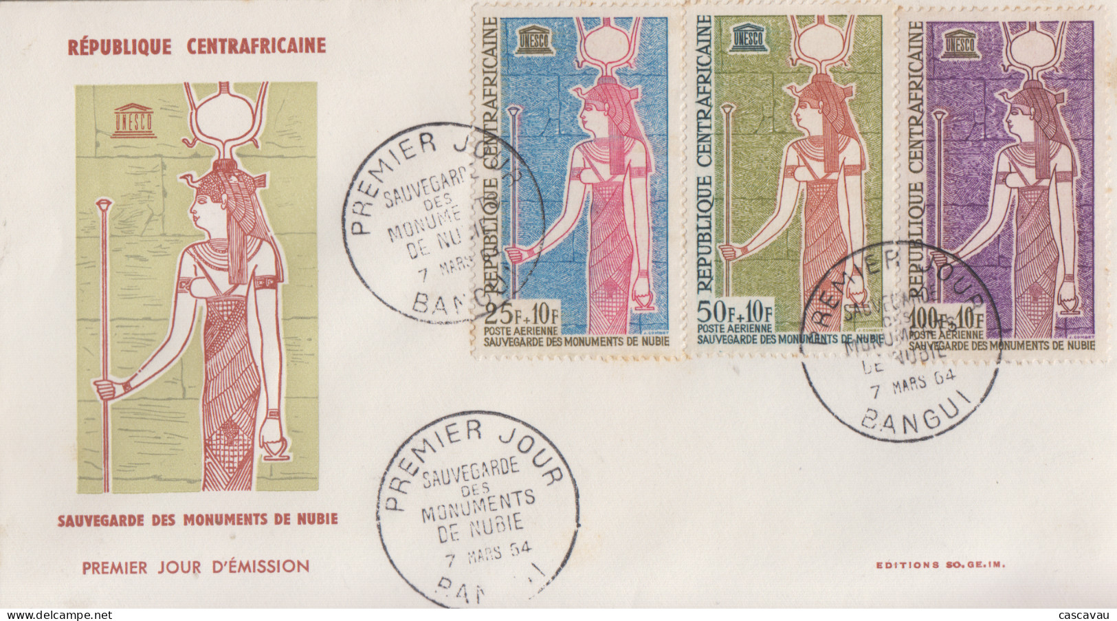 Enveloppe  FDC  1er  Jour   REPUBLIQUE  CENTRAFRICAINE   Sauvegarde  Des  Monuments  De   Nubie   1964 - UNESCO