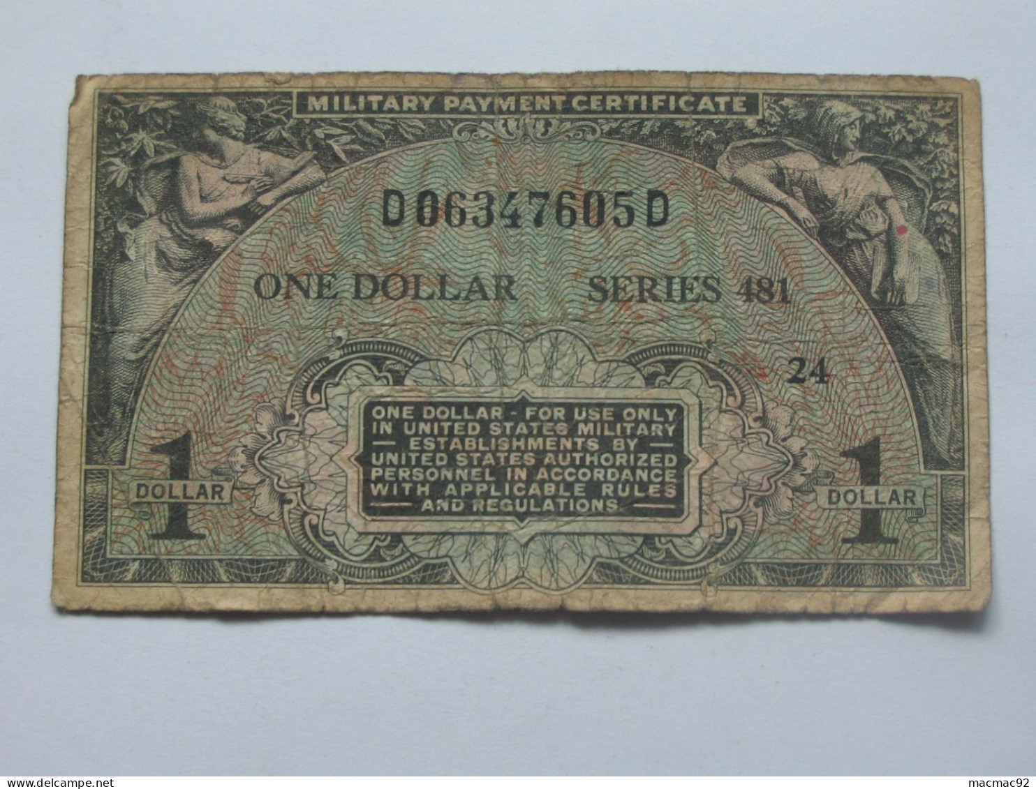 1 One Dollar  - Série 481 Military Payment Certificate    ***** EN ACHAT IMMEDIAT ***** - 1951-1954 - Reeksen 481