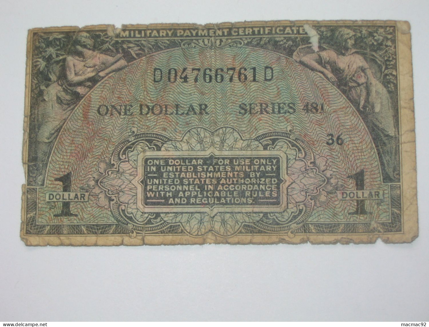 1 One Dollar  - Série 481 Military Payment Certificate    ***** EN ACHAT IMMEDIAT ***** - 1951-1954 - Series 481