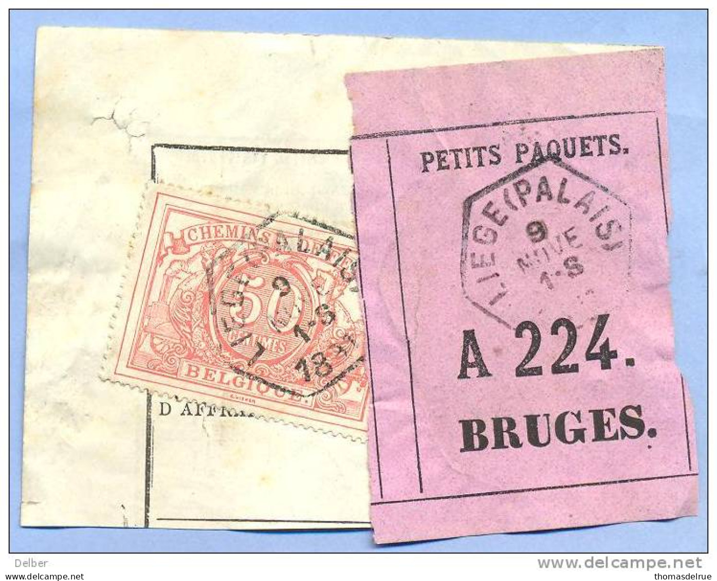 _V933: LIEGE(PALAIS)  > BRUGES :  Fragment PETITS PAQUETS Met  " étiquette ": SP11/ N° A224 : Type B: - Documenten & Fragmenten