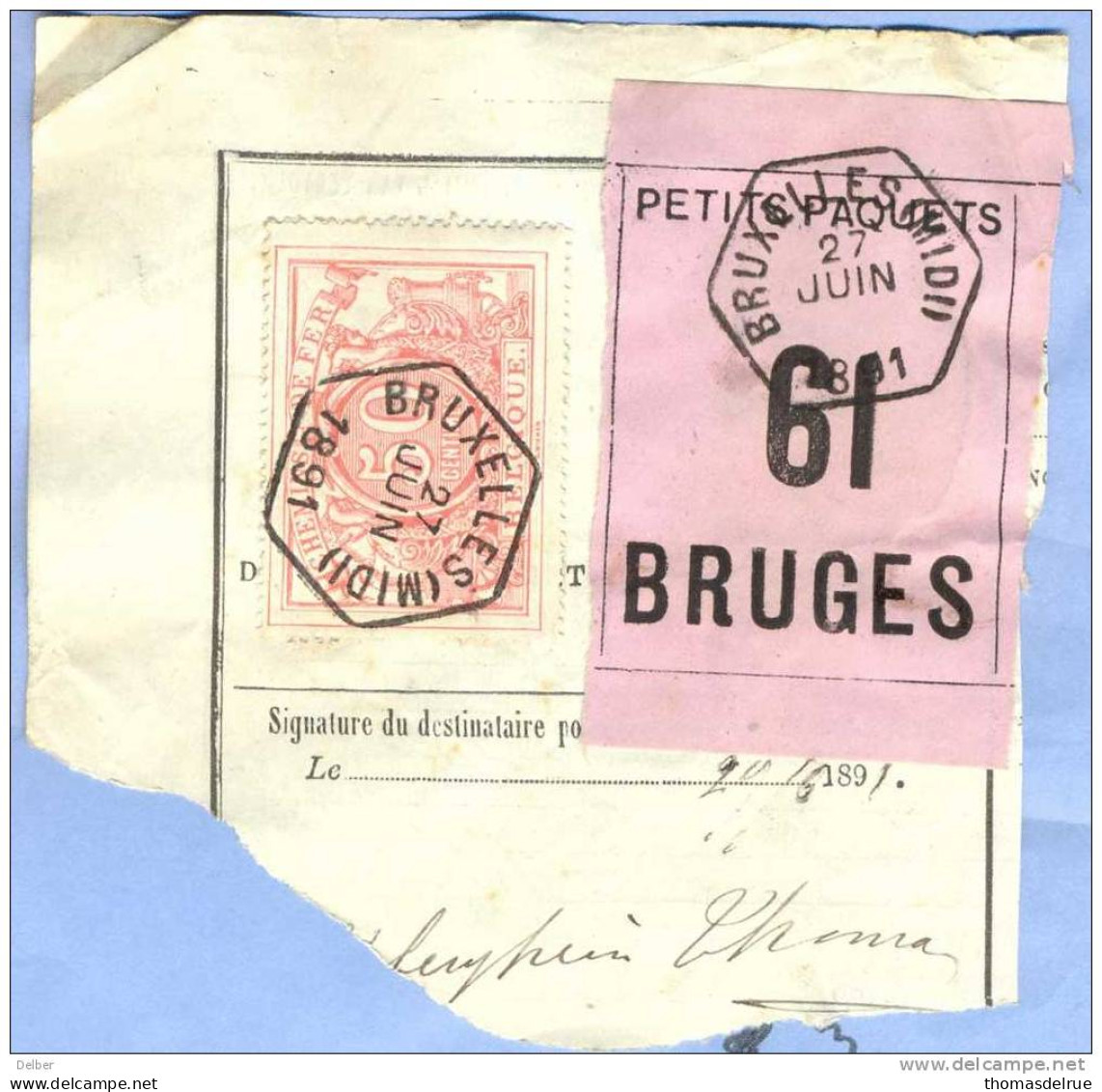 _V891: BRUXELLES(MIDI)>BRUGES + Handtekening Ontvangst : Fragm. " étiquette "  PETITS PAQUETS: SP11/  N° 81: Type Bc: - Documentos & Fragmentos