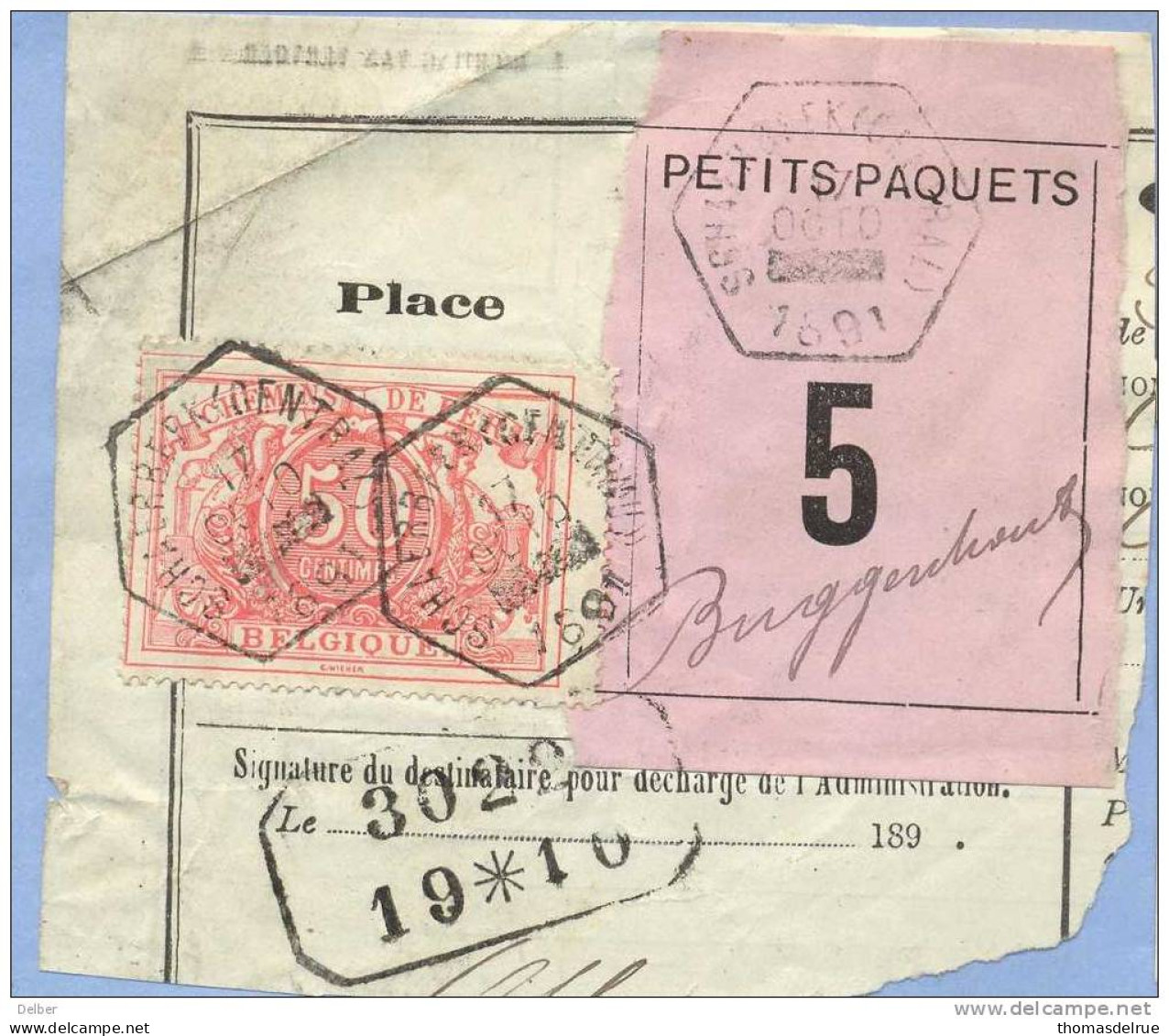 _V922: SCHAERBEEK( CENTRAL) > Buggenhout + Dienststempel:  SP11/ Fragment PETITS PAQUETS Met Vignet: N° 5: Type Bb: - Documentos & Fragmentos