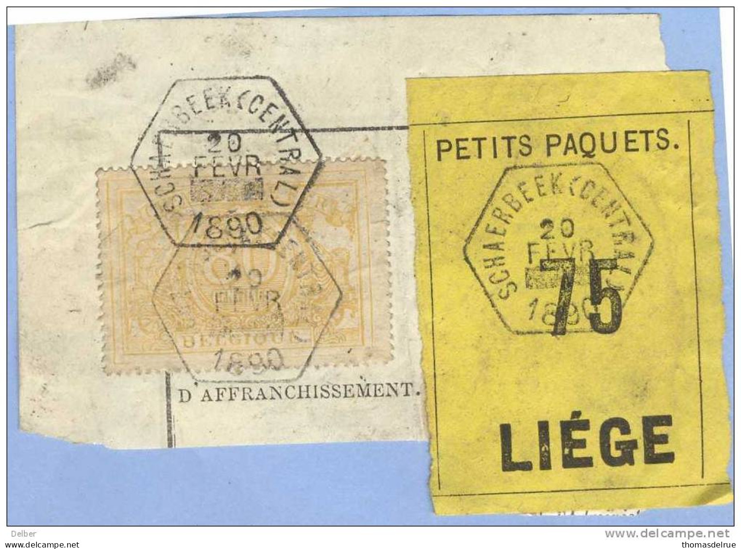 _V936: SCHAERBEEK( CENTRAL) > LIEGE:  SP12/ Fragment PETITS PAQUETS Met  " étiquette " : N°75: Type Bb: - Documentos & Fragmentos