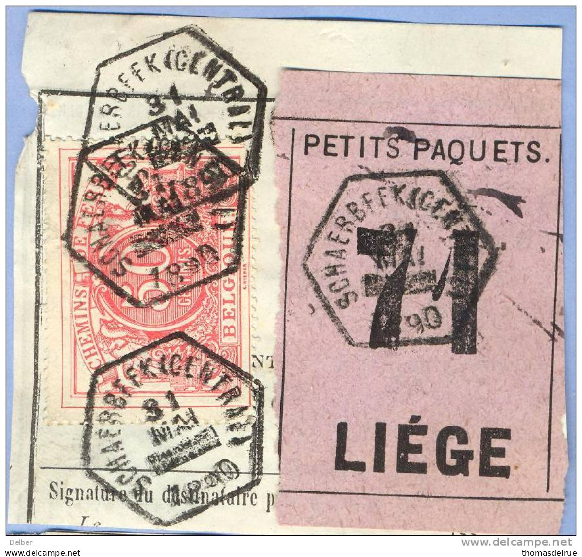 _V945: SCHAERBEEK( CENTRAL) > LIEGE : 3x Afgestempeld: SP11/ Fragment PETITS PAQUETS Met  " étiquette " : N° 71: Type Bb - Documenti & Frammenti