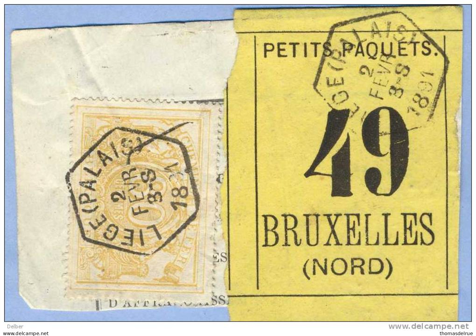 _V950: LIEGE(PALAIS)  > BRUXELLESZ(NORD)  - Expresse : Fragment PETITS PAQUETS Met  " étiquette ": SP12/ N° 49: Type B: - Documents & Fragments